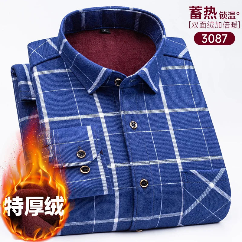 New men's long-sleeved shirt thickened and fleece warm 8XL9XL plus size autumn and winter casual no-ironing comfortable top