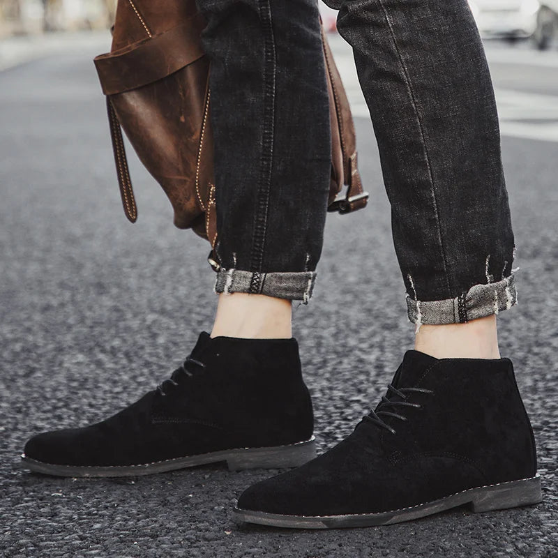 British Style Brown Men's Chelsea Boots Retro Lace Up Suede Boots Men Pointed-toe Leather Casual Ankle Boots Men botas masculino