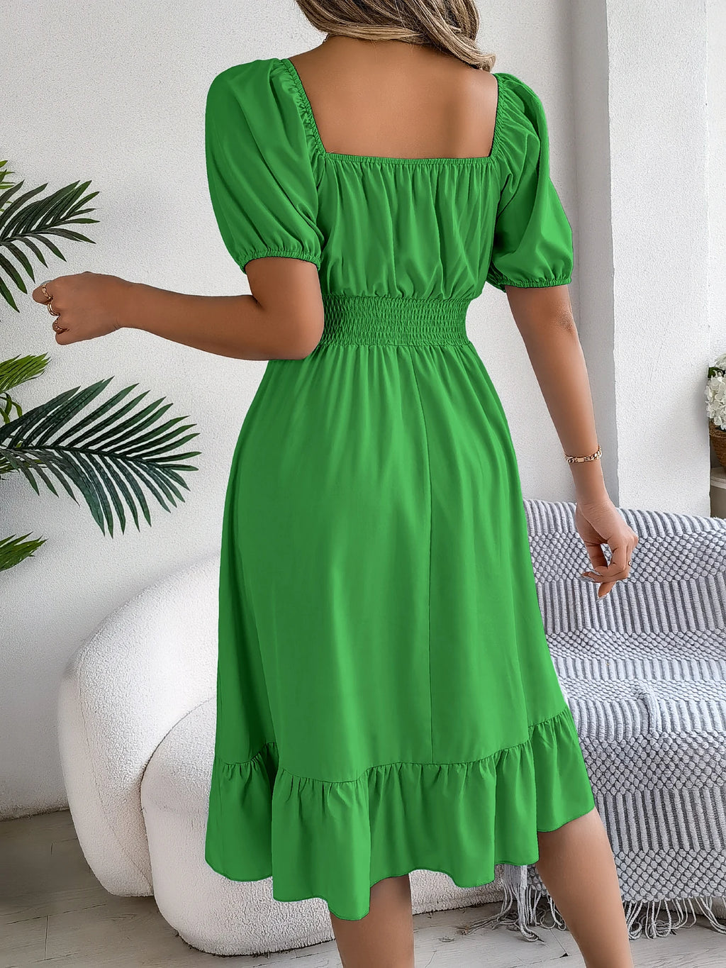 Spring Summer Elegant High Waisted Dress Square Neck Short Sleeved Ruffled Edge Long Dresses for Women 2026 Valentine's Day