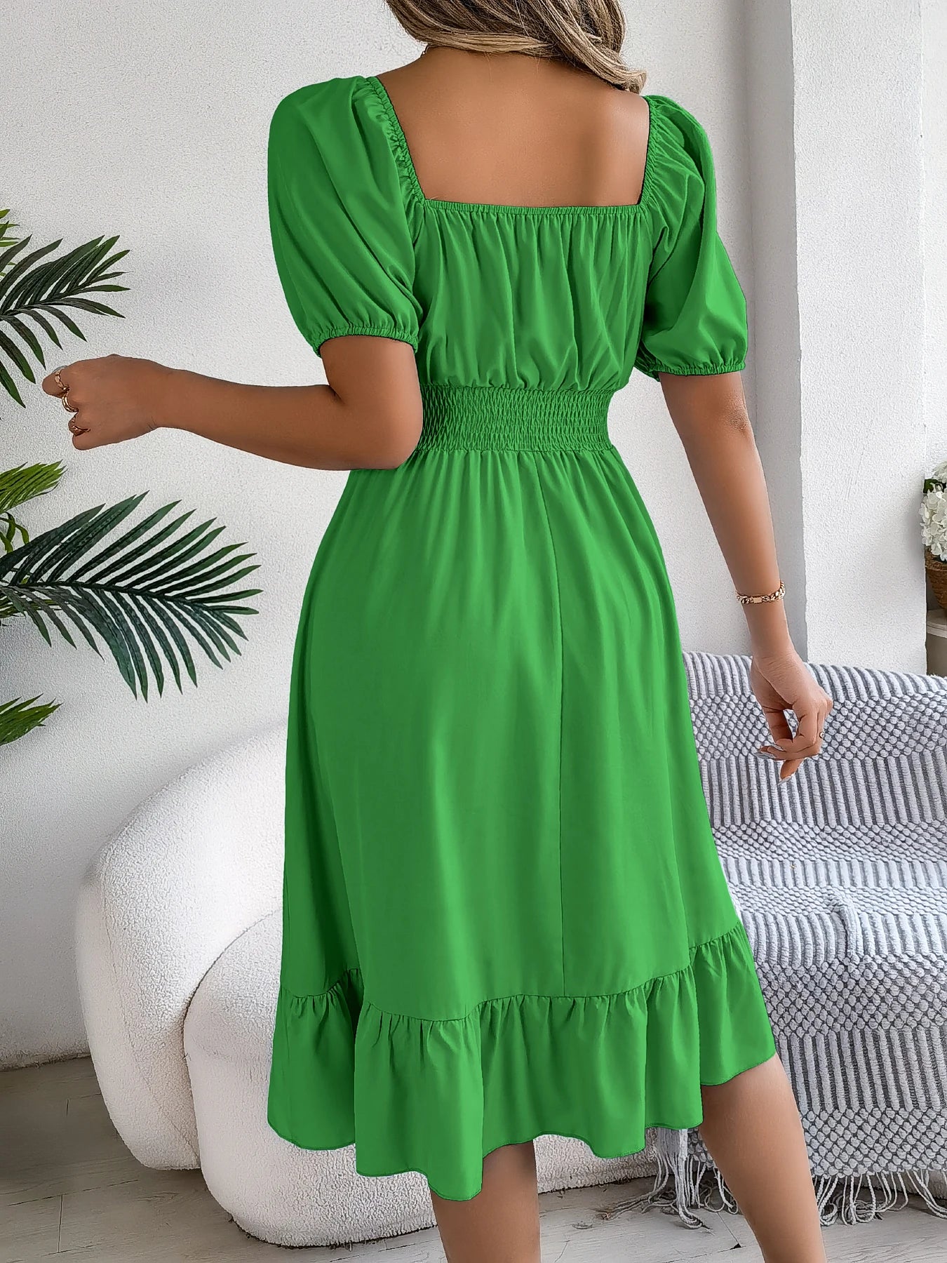 Spring Summer Elegant High Waisted Dress Square Neck Short Sleeved Ruffled Edge Long Dresses for Women 2026 Valentine's Day