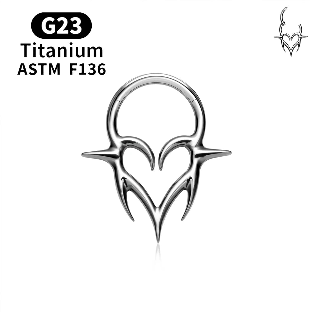 ASTM F136 G23 TItanium Piercing Septum Heart Nose Rings 16G Hinged Clicker Tragus Cartilage Helix Earrings Punk Body Jewelry
