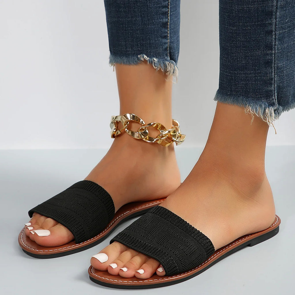 Women's Sandals 2025 Summer Luxury Fashion Flat Sandals Brown Designer Open Toe Non-Slip Outdoor Beach Slippers Slides Women