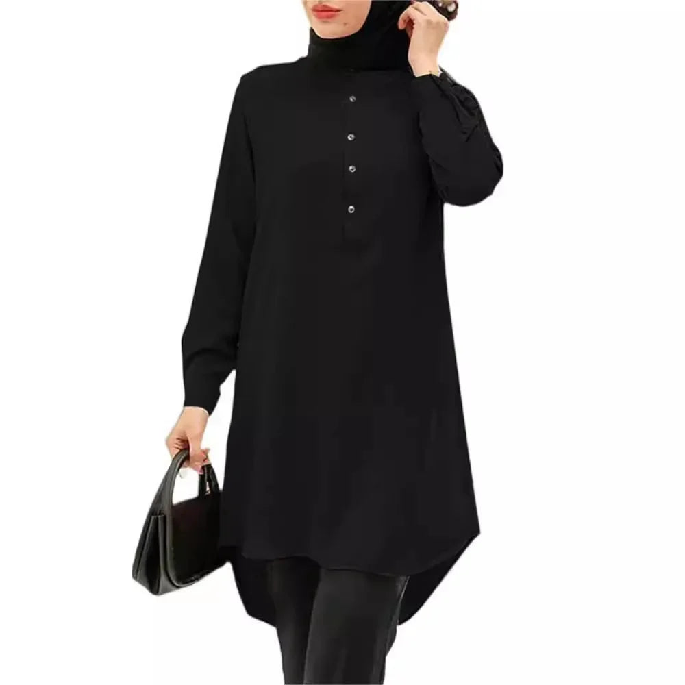 Creative Spring Hot Sale Of The Season Middle East Muslim Intellectual Style A- Line Polo Neck Trendy Half Skirt Cotton Material