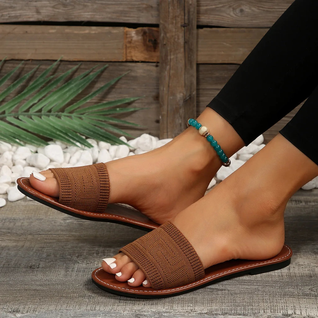 Women's Sandals 2025 Summer Luxury Fashion Flat Sandals Brown Designer Open Toe Non-Slip Outdoor Beach Slippers Slides Women