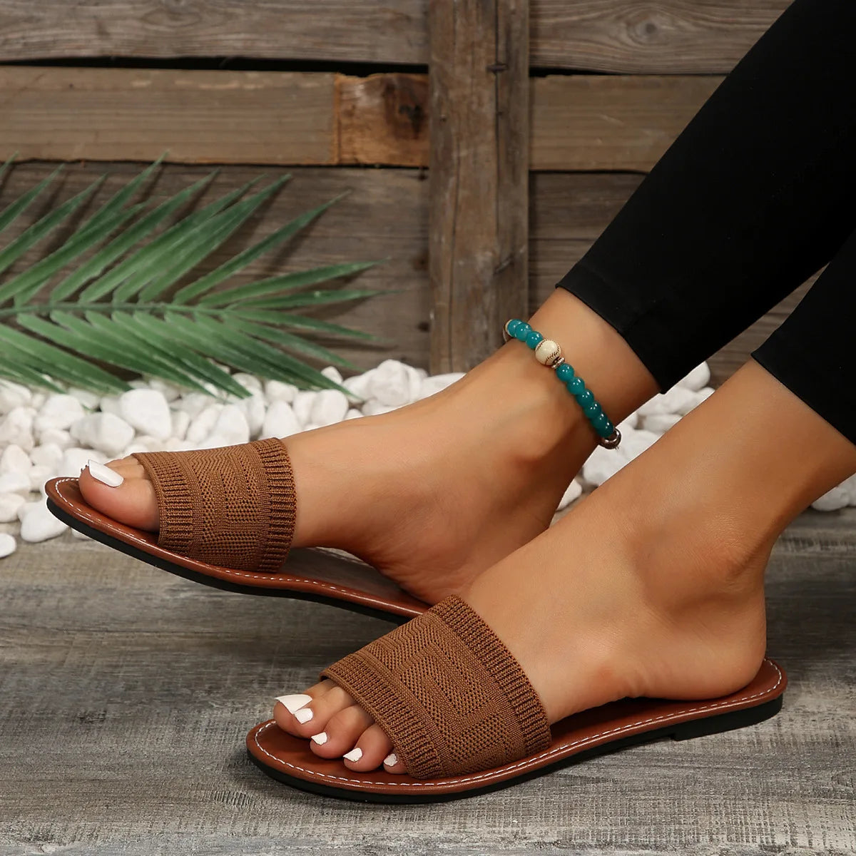 Women's Sandals 2025 Summer Luxury Fashion Flat Sandals Brown Designer Open Toe Non-Slip Outdoor Beach Slippers Slides Women