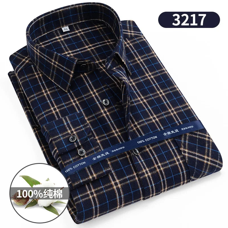 Plaid Flannel Shirts For Men Long Sleeve 100%Cotton Fashion Casual Soft Standard-Fit Man Blouse Clothes Men's clothing 10XL 11XL