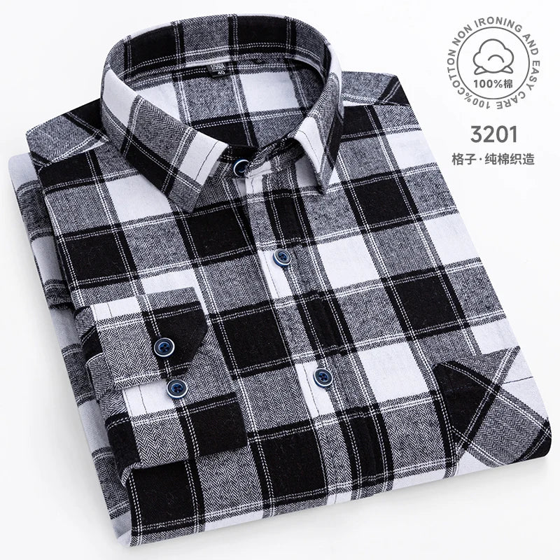 Plaid Flannel Shirts For Men Long Sleeve 100%Cotton Fashion Casual Soft Standard-Fit Man Blouse Clothes Oversize Men's clothing