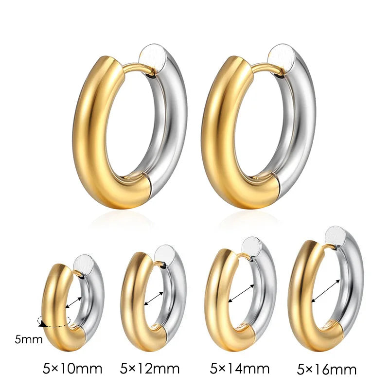 Stainless Steel Hoop Earring For Men Women Simple Hip Hop Rock Gold Color Piercing Punk Chic Jewelry Korean Chunky Earrings