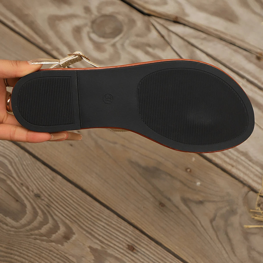 Women's Casual Flat Sandals, Fish Scale Pattern T-Shaped Thin Strap Sandals, Summer Sexy and Cool Flip-Flops, Suitable for Beach, Outdoor, Vacation, Valentine's Day Gifts