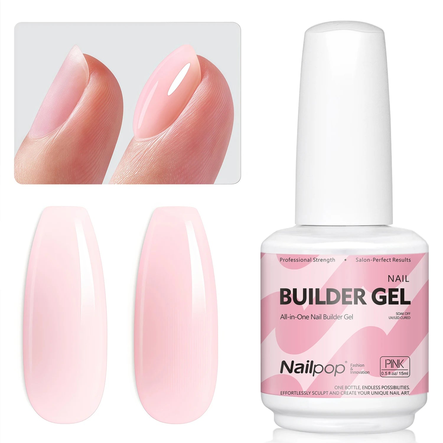 Nailpop HEMA/TPO Free Top Base Coat Gel Polish 15ml Clear Soak Off UV/LED Cured Professional Art Salon Home Use Long Lasting 1Pc