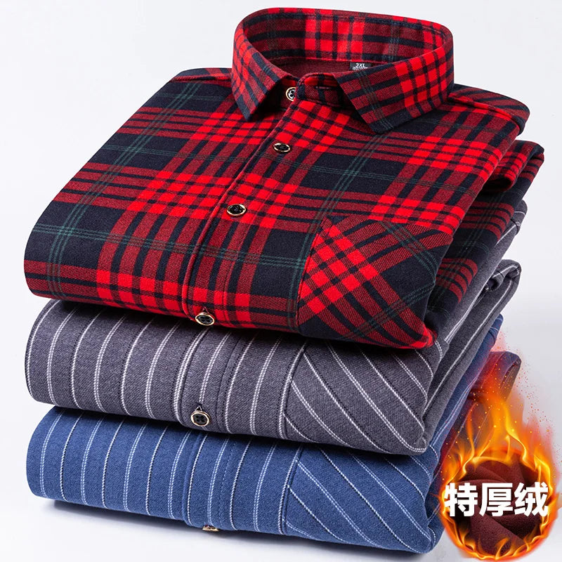 New men's long-sleeved shirt thickened and fleece warm 8XL9XL plus size autumn and winter casual no-ironing comfortable top