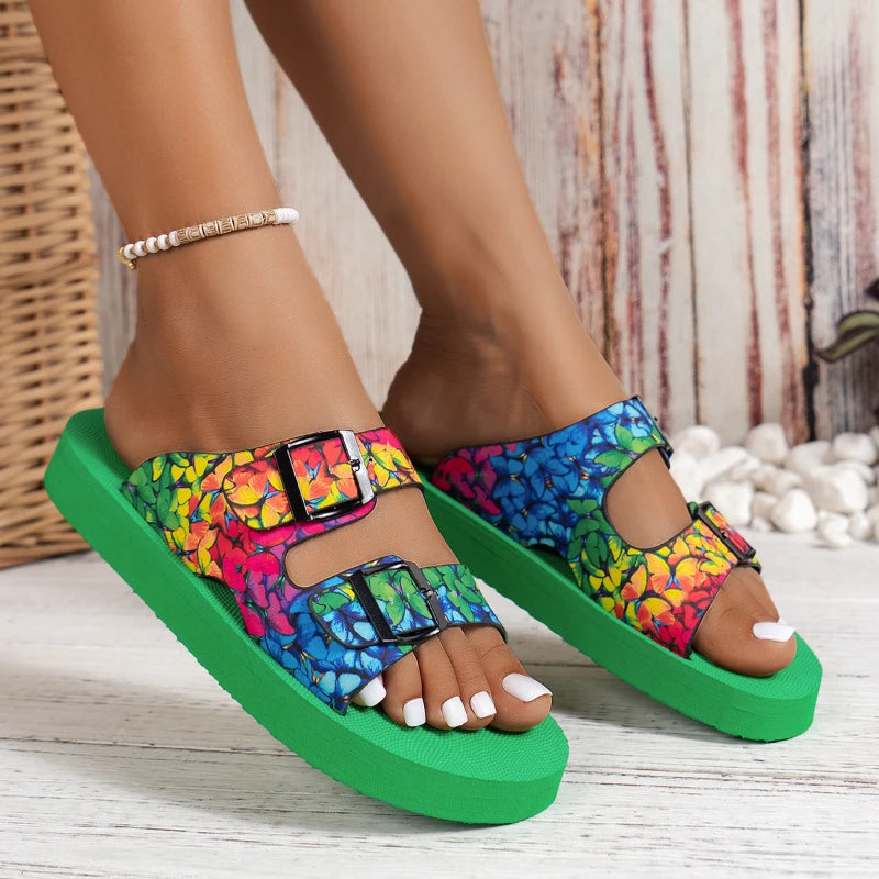 Women Slippers Lightweight Slippers New Mixed Colors Buckle Women Sandals Casual Beach Slippers House Shoes Designer Flat Shoes
