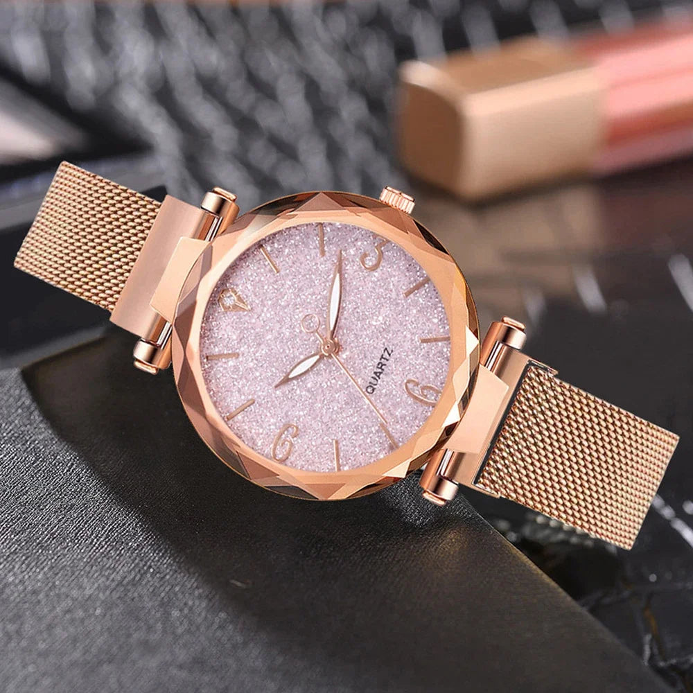 Women Watch  Top Brand Luxury Magnetic Starry Sky Lady Wristwatch Mesh Female Clock Rose Gold Relogio Feminino
