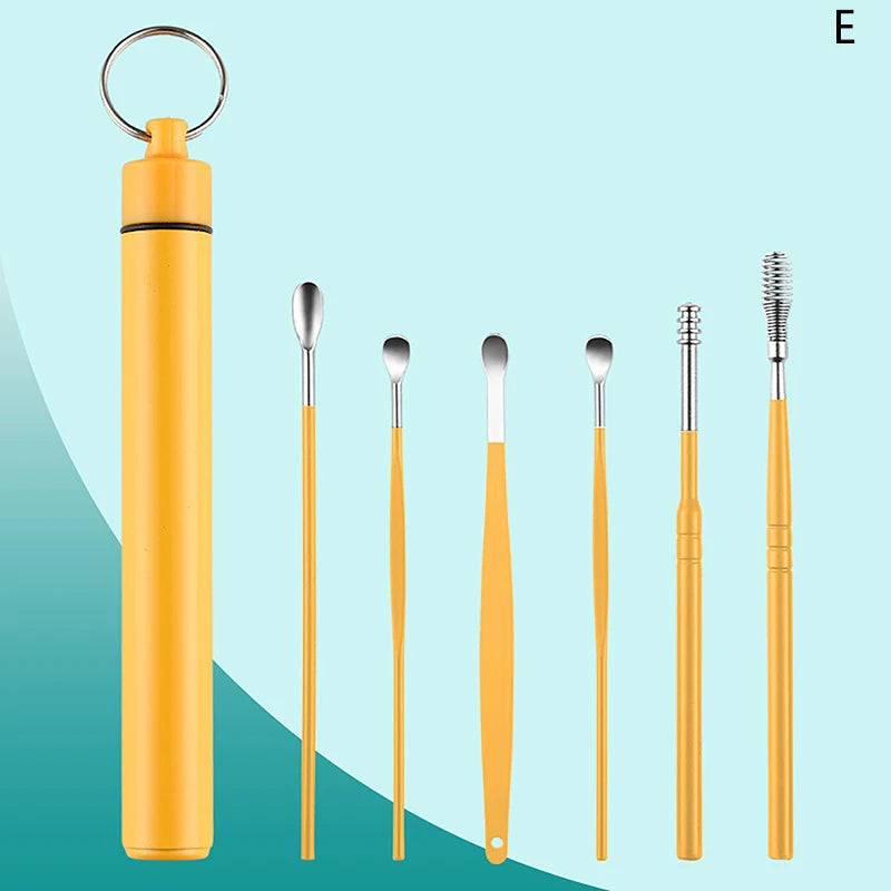 Beauty Accessory Set for Ear Hygiene 6 Pcs Ear Cleaner Kit with Earpick Sticks Earwax Remover Ear Pick Cleaning Spoon