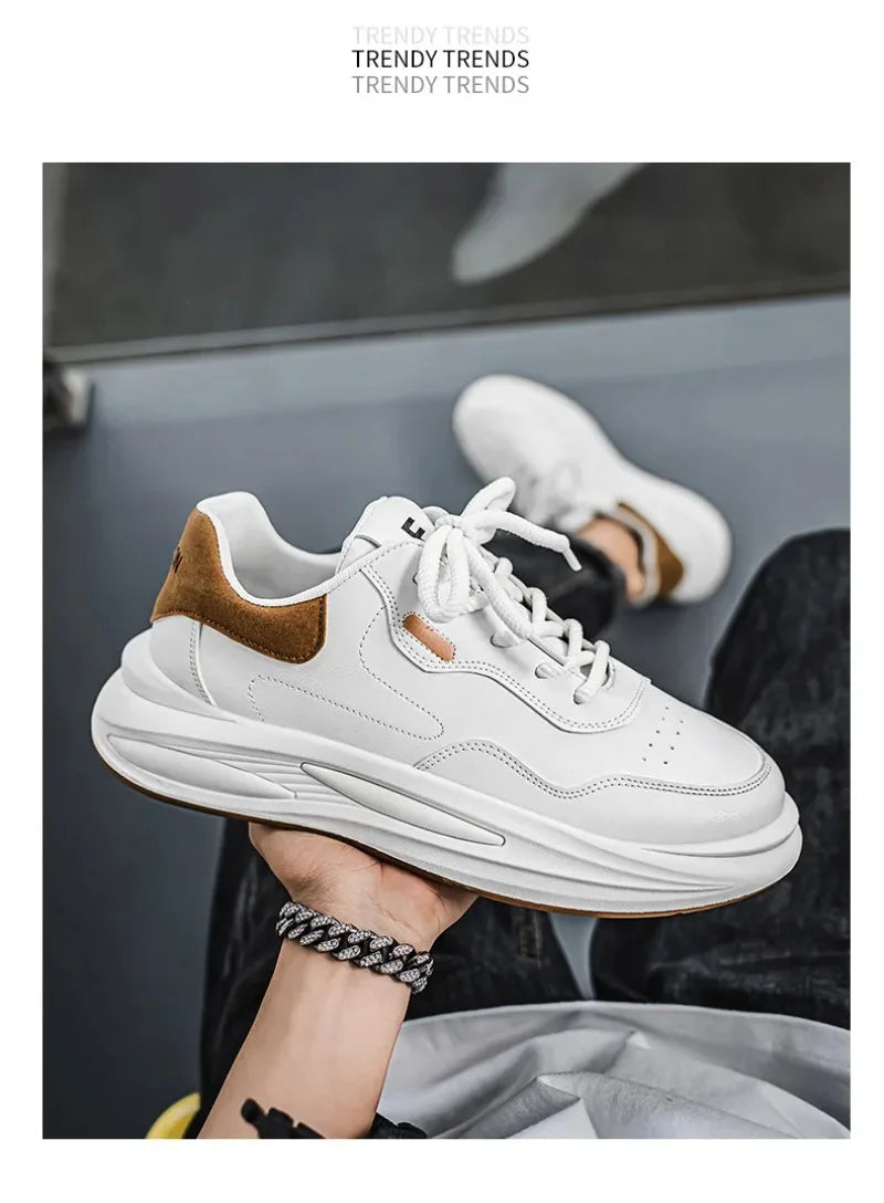 New Outdoor Casual Sports Shoes for Men Leather Fashion Non-slip Wear-resistant Four-season Men Shoes Student Trendy White Shoes