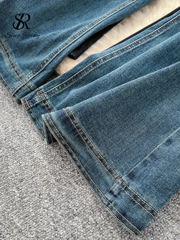 SINGREINY Female Do Old Vintage Jeans Zipper Casual Trendy Street Long Pants Chic High Waist Classic Versatile Boot Cut Trousers