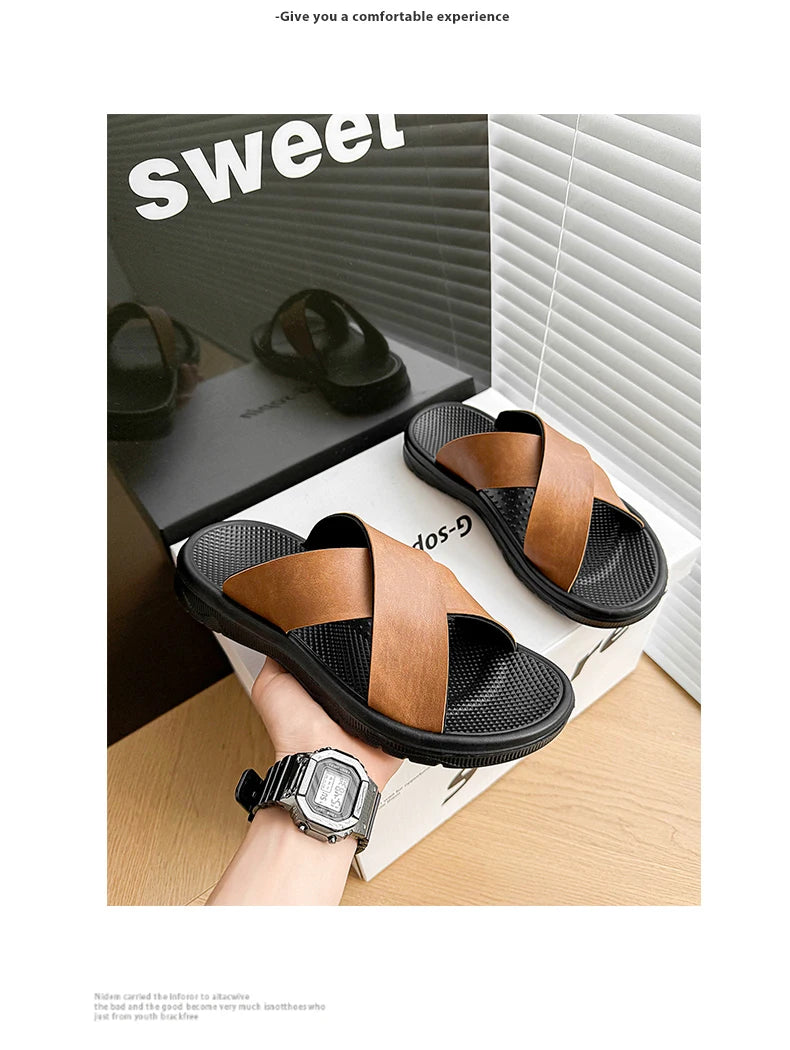 Men's Slippers 2025 Summer Large Size Outdoor Beach Casual Sandals Trend Men Shoes Flat Non-slip Comfortable Shoes Zapatillas