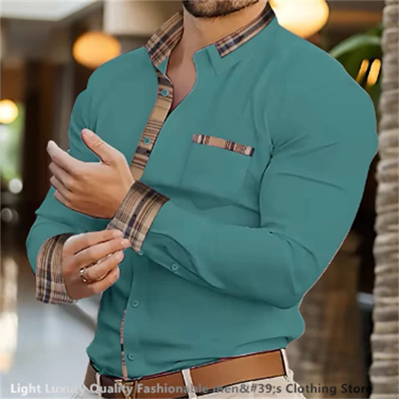 25-color men's shirt long-sleeved shirt pocket shirt outdoor street button fashion designer casual breathable XS-6XL