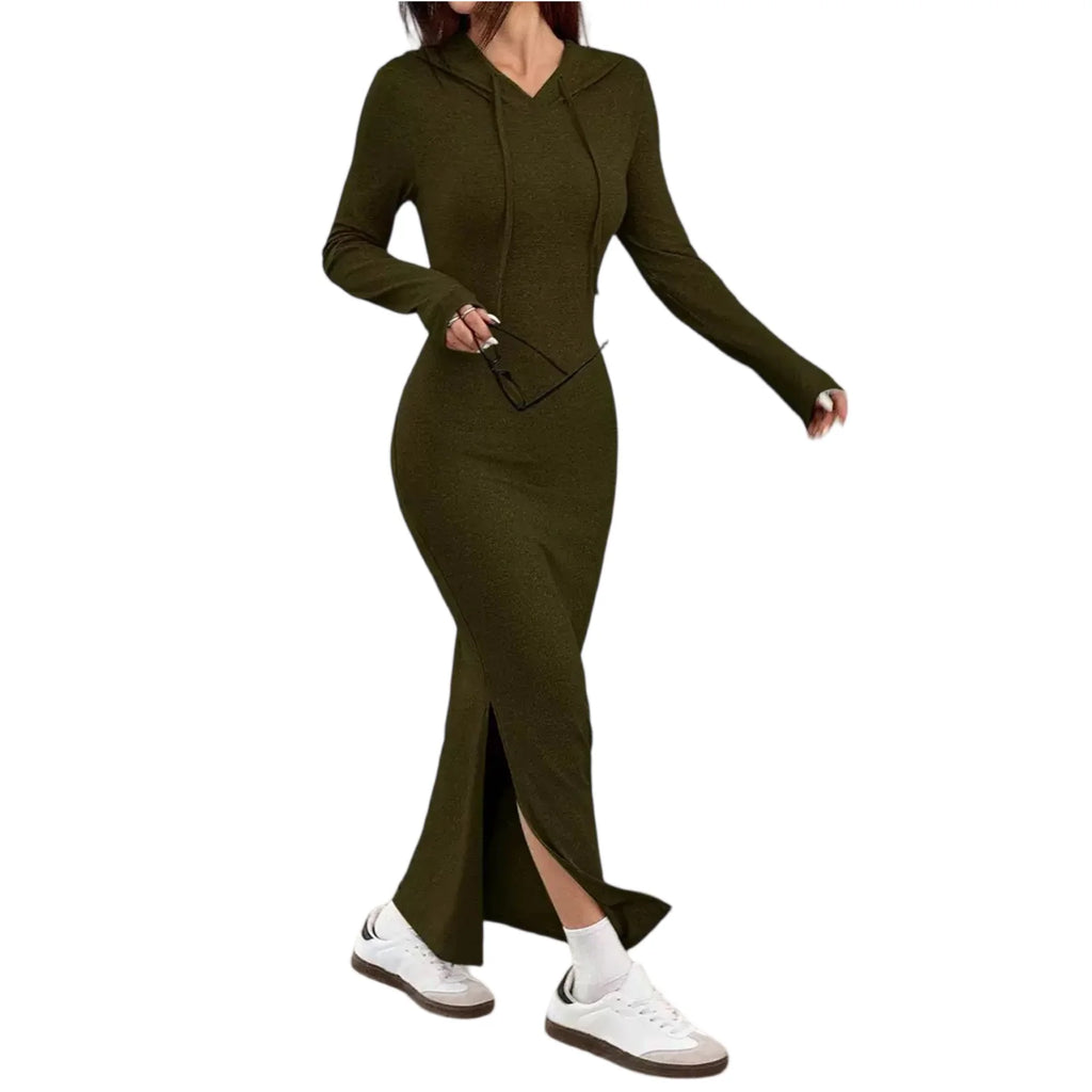 Women's Long Dress High Waisted Slim Fitting Pencil Skirt Bodysuit Fashion Long Dress Casual Dresses Sweatshirt Hooded Dress
