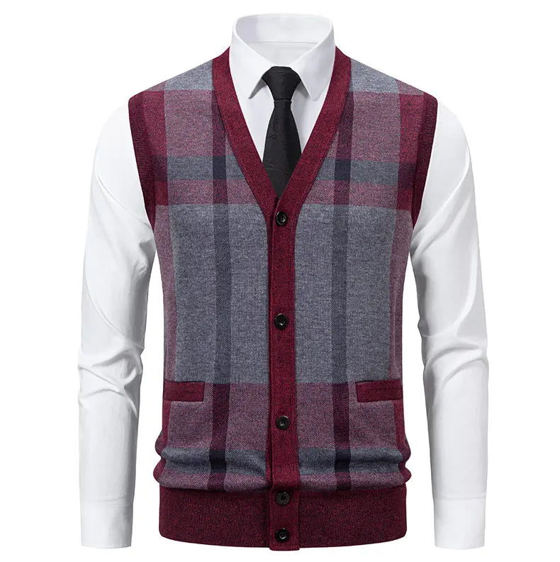 New Mens Fleece Knitted Vest Sleeveless Autumn Winter V Neck Sweater Vest Button Front Knit Cardigan Vest