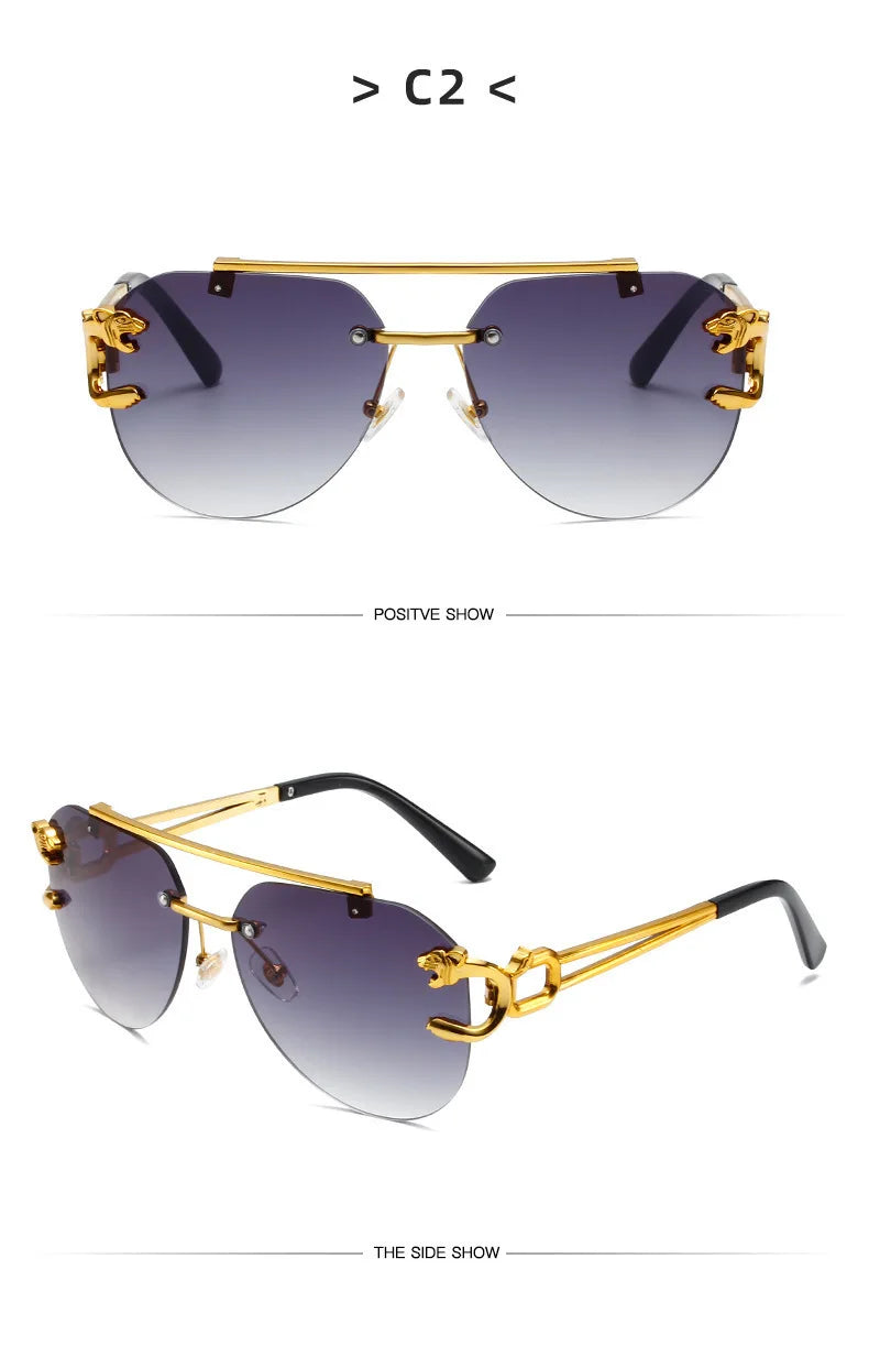 New Trendy Rimless Sunglasses Men Women Fashion Oversized Square Shades Eyewear Double Bridge Gradient UV400 Sun Glasses