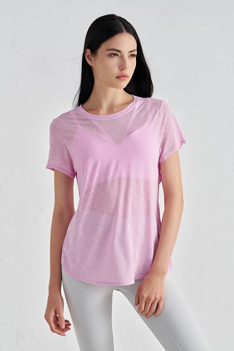 TRY TO BN Gym Tops Women Short Sleeve Sports Fitness Nylon Hollow Back Breathable Women's T-Shirt Training Runing Yoga Clothing