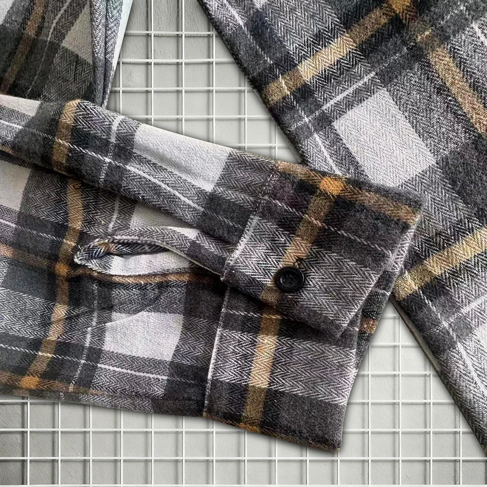 Men's Spring Autumn Plaid Button Down Shirt Long Sleeve Casual Open Front Cardigan Fashion Loose Fit Top