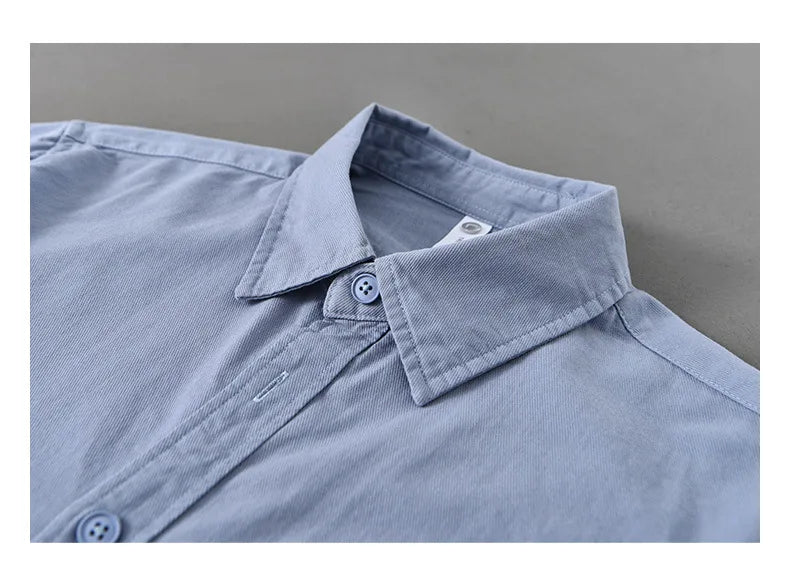 Basic Men's Long-Sleeve Cotton Shirt - Casual and Versatile Spring Style 100% Cotton Solid Color Casual Shirt