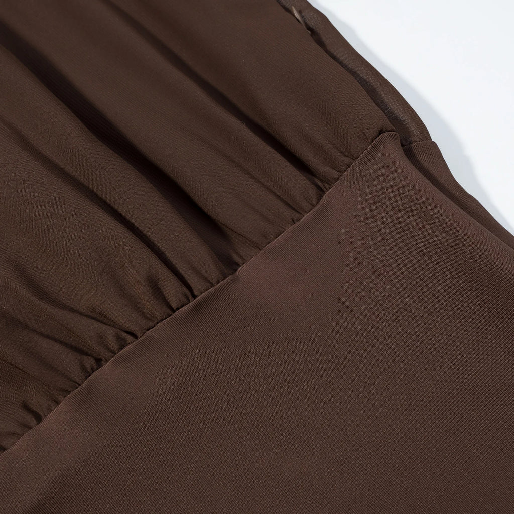 CharmChant Brown Tie Dresses for Women Backless Slim Fit Long Sleeve Bodycon Mini Dress Elegant Chic Party Clubwear Trend 2025