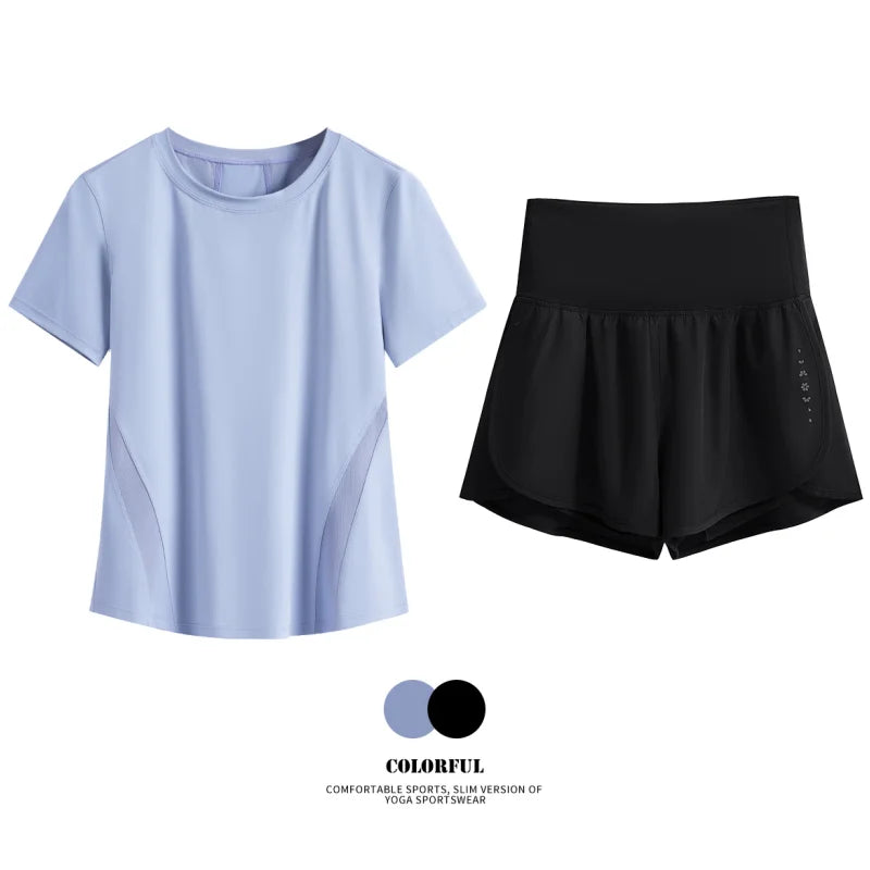 DRUR Women Summer Breathable Short Sports Set Loose Fit Workout Suit for Women 2 Piece Running Tracksuit Sportswear Outfit New