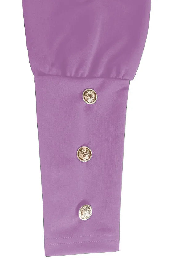 2025 Spring and Autumn New Round Neck Bubble Sleeve Button Decorative Long Sleeve Dress