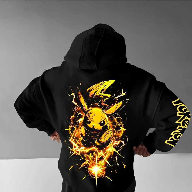 2025 Anime Pokémon Pikachu Front and Rear Printed Hoodie Top Men's and Women's Autumn/winter New Harajuku Casual Trendy Sweater