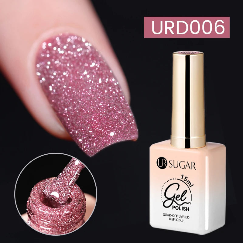 UR SUGAR 15ml Glitter Reflective Black Nail Gel Polish Flash Effect Shiny Soak Off UV Gel Manicure Colorful NeonNail Art Varnish