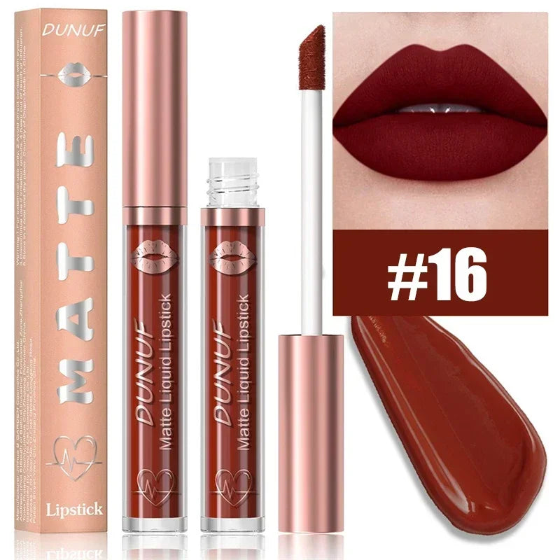 Matte Velvet Lip Gloss Dark Red Brown Lip Glaze Long Lasting Waterproof Liquid Lipstick Natural Moisturizer Transparent Lip Oil