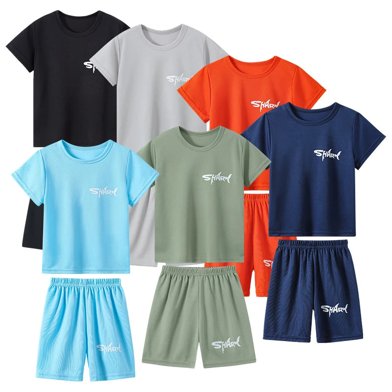 2/3pcs Children's Solid Color Shark Letter Quick-drying Shorts Boys Leisure Aports Running Pants Holiday Beach Hot Pants Student