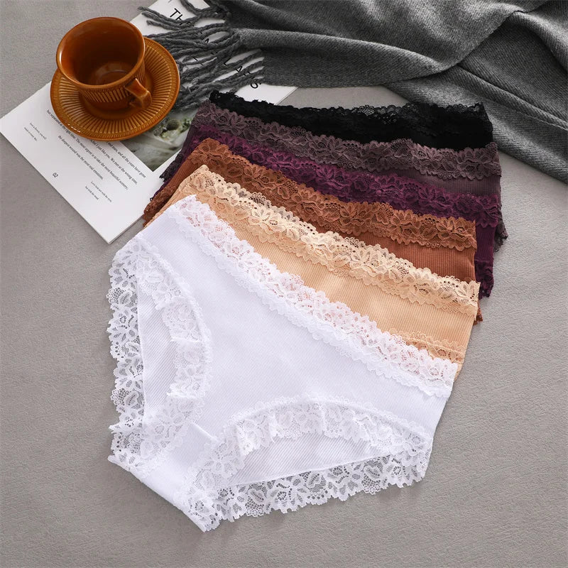 3PCS/Set Sexy Lace Cotton Panties for Women Flroal Lace Seamless Briefs Low Rise Lingerie Female Breathable Soft Underwear S-XL