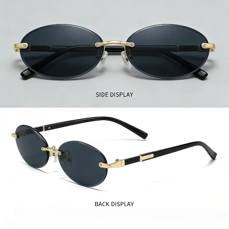 Popular Fashion Women Men Shades Oval Sun Glasses for Female Male Traveling Rimless Sunglasses Lentes De Sol Hombre Óculos