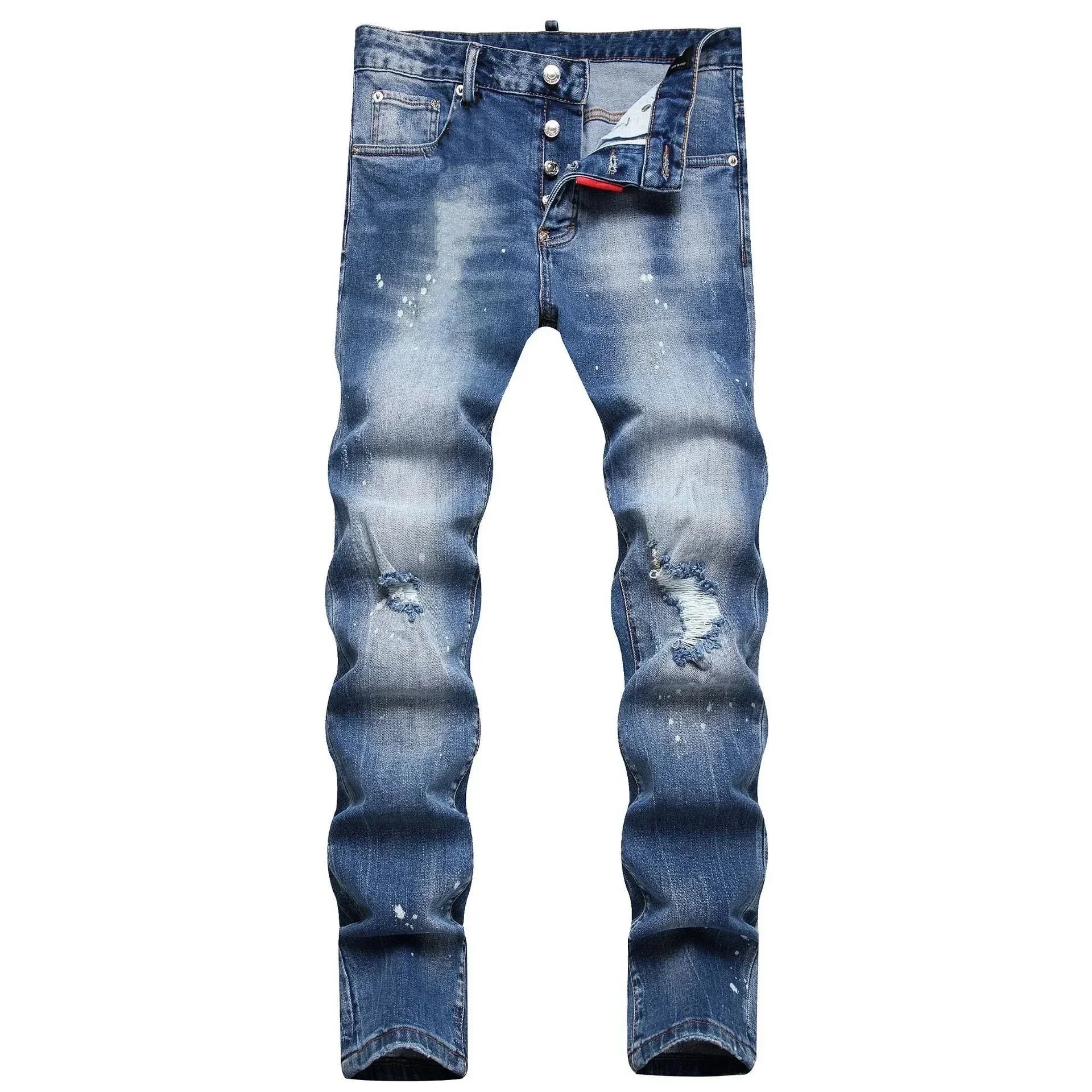 2025 Men's Ripped Jeans Luxury Brand Light Blue Holes Long Trousers Quality Male Fashion Stretch Slim Pants Men Skinny Jeans