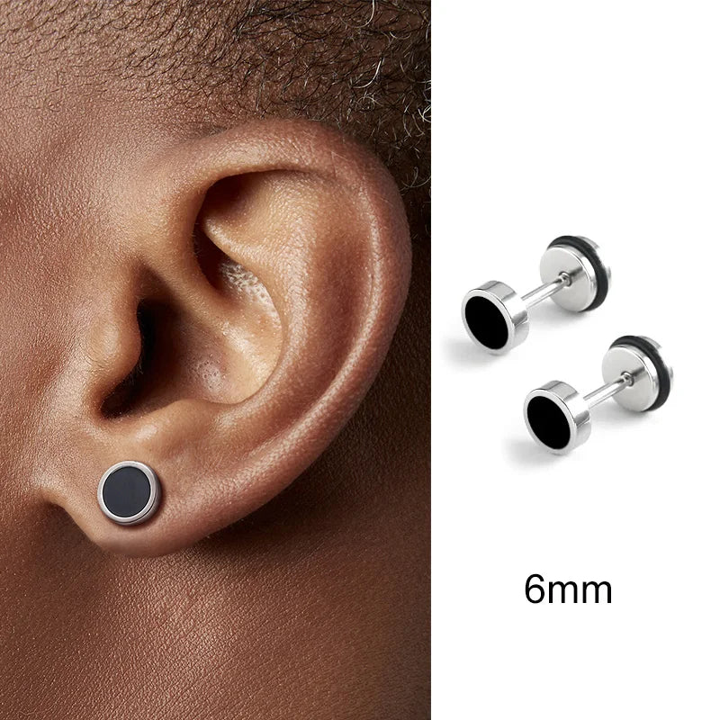 Men's Earings Titanium Steel Round Black Oil Drip Stud Earrings For Men Korean Fashion Stainless Steel Punk Jewelry Accessories