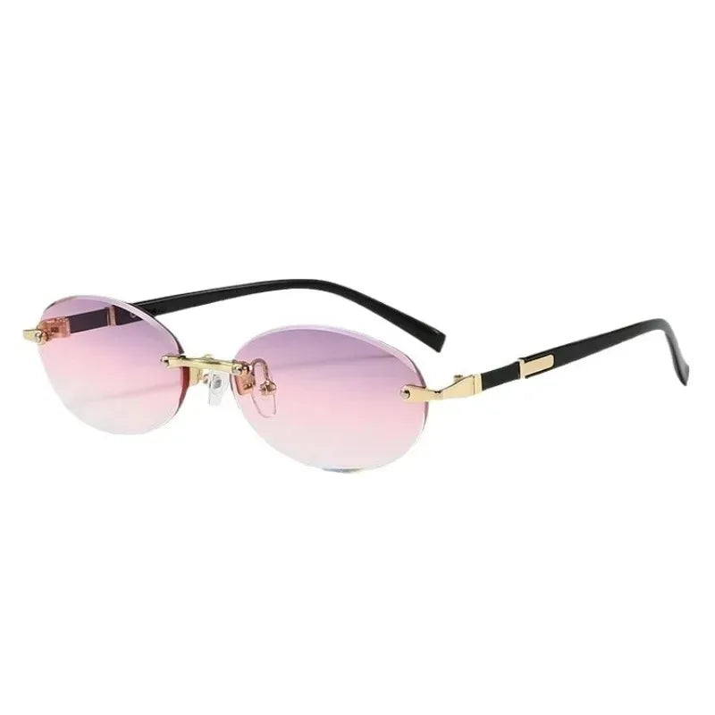 Popular Fashion Women Men Shades Oval Sun Glasses for Female Male Traveling Rimless Sunglasses Lentes De Sol Hombre Óculos