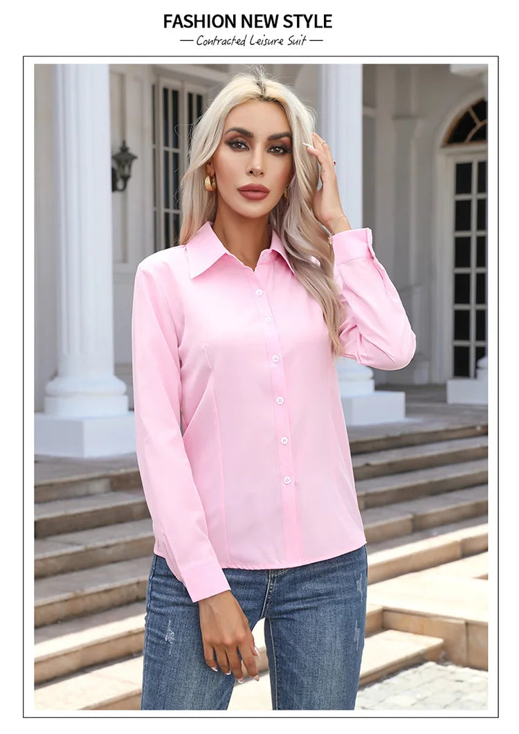 1pcs Woman Spring Autumn Solid color Shirts Lady Casual Long Sleeve Turn-down Collar Loose Shirt Female Fashion Temperament Tops