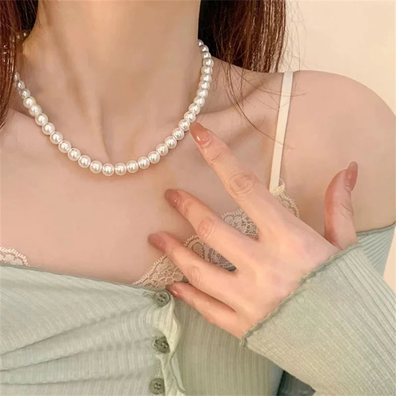 1PC Fashion Korean Style Freshwater Pearl Necklace For Women Gentle Vintage Clavicle Chain Zircon Pendant Necklace Party Jewelry