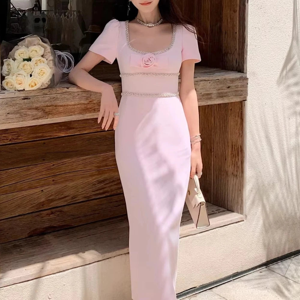 Elegant Square Collar Short Sleeves Evening Dresses Sexy Celebrity Long Dress Exquisite High Quality Prom Party Gowns Customized
