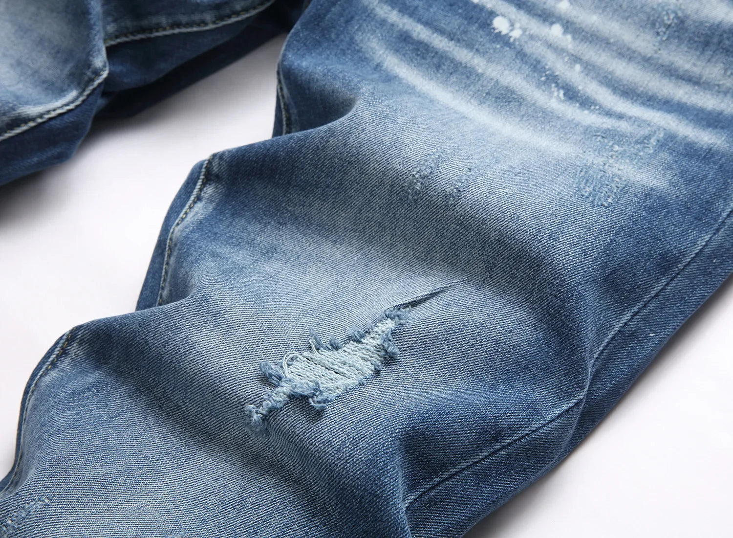 2025 Men's Ripped Jeans Luxury Brand Light Blue Holes Long Trousers Quality Male Fashion Stretch Slim Pants Men Skinny Jeans