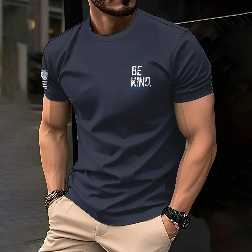 Retro American men's T-shirt casual wear, crew collar short-sleeved top, outdoor simple daily men's breathable sports T-shirt