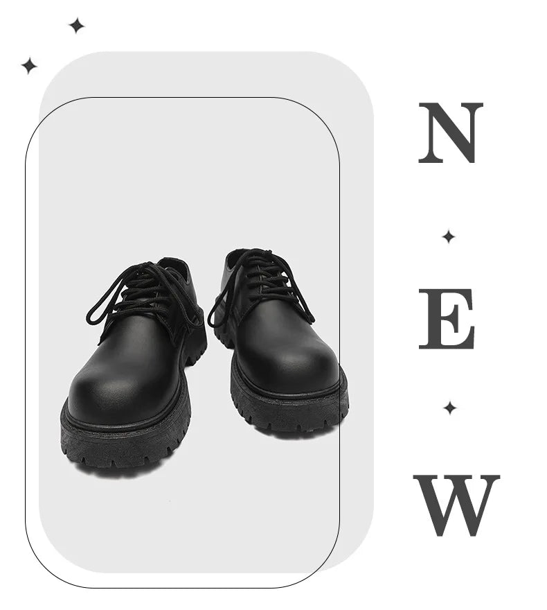 Plus Size Men Leather Shoes Black Platform Lace Up Casual Shoes for Young Men British Style Business Social Shoes Zapatos Hombre