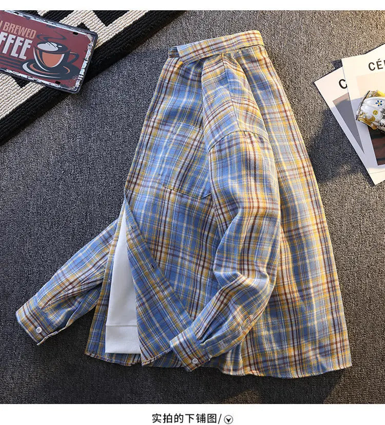 High-quality, fashionable, stylish, versatile and trendy men's checked long-sleeved shirt for autumn banquets and casual wear