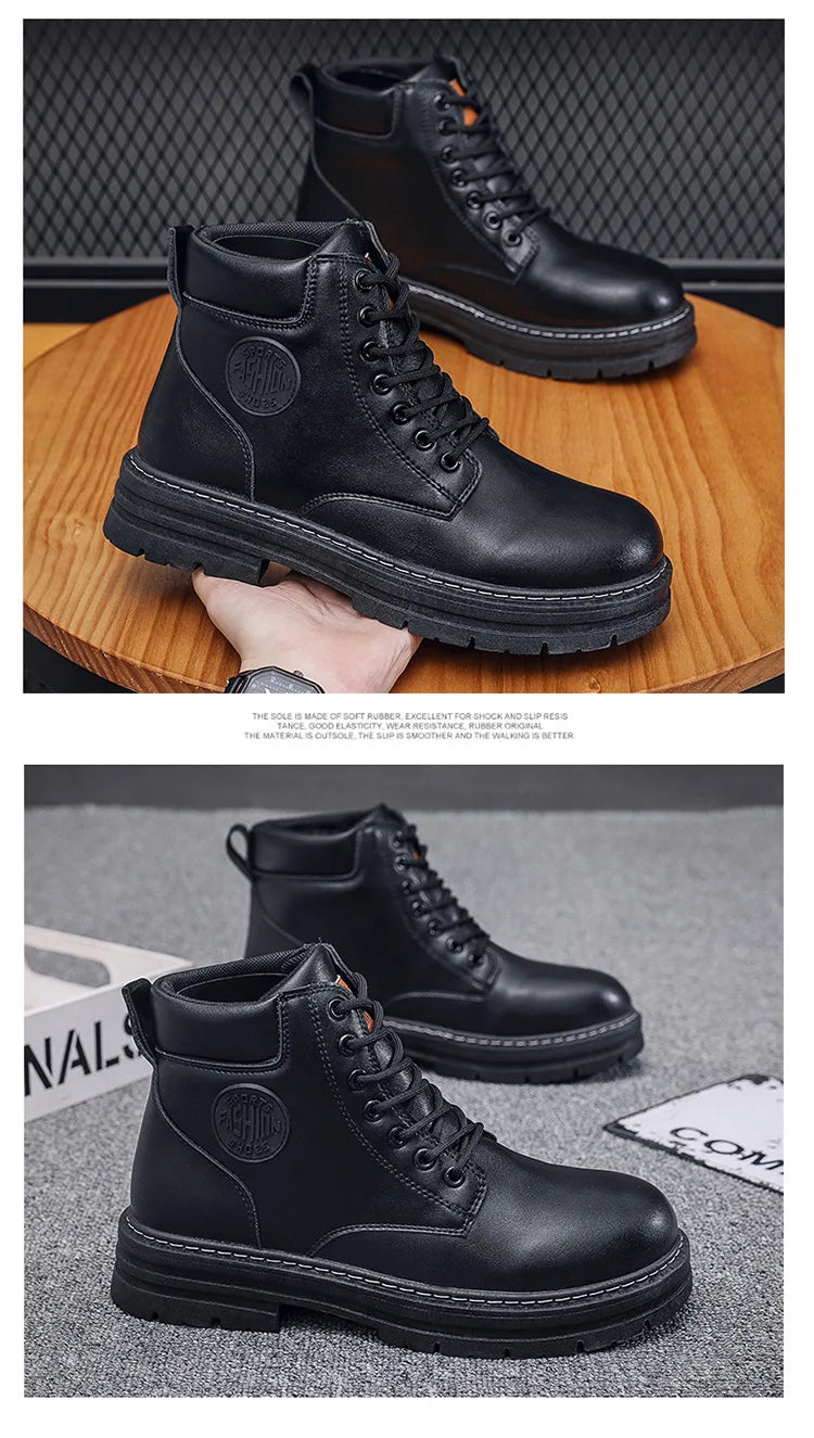 New autumn men shoes boots High Top Fashion Motorcycle Leather Shoes Outdoor leisure comfortable Boots male Lace-Up Botas