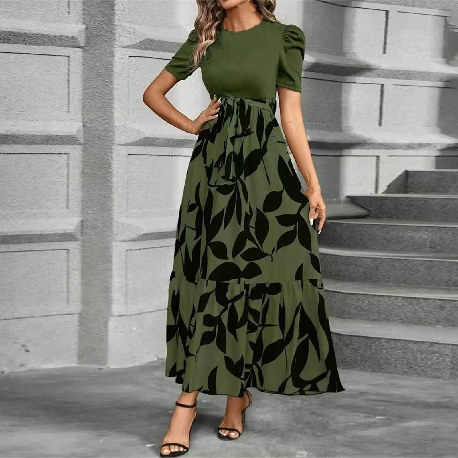 Dresses Elegant Office Lady Outfits A-line Lace-up Slim Fit Waist Ruffle Hem Skirt Women Dress Summer vestidos de mujer casuales