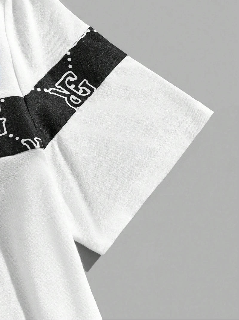 Round-neck Printed Retro Men's Suit, Two-piece Set Short-sleeved Shirt, Comfortable And Breathable Suit